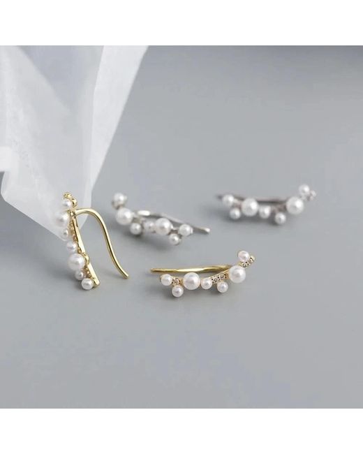 Angel Barocco Metallic Minimalist Freshwater Pearl Climber Earrings