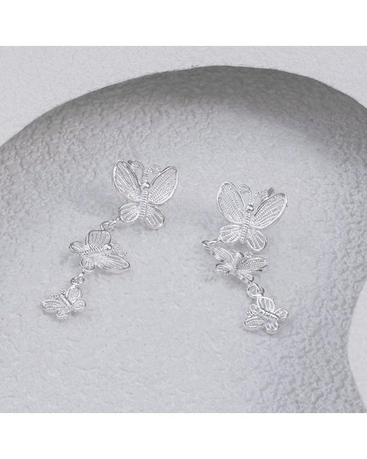 Far East Jewelry White Handcrafted Butterfly Shadow Earrings