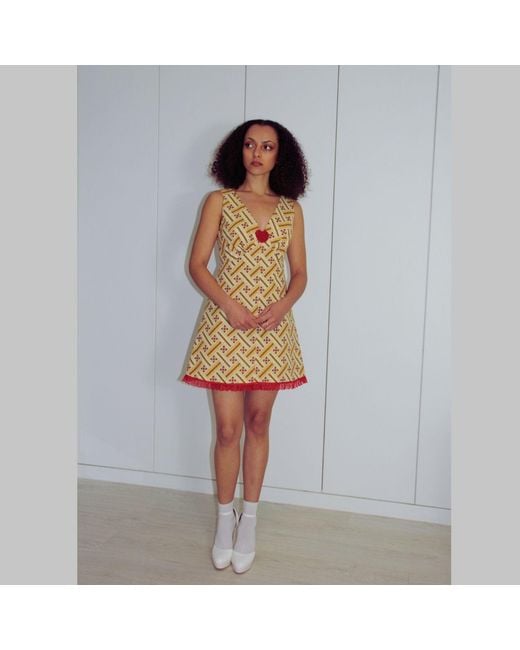 Couture to Your Door Yellow Geometric Babydoll Mod Aline Mini Dress