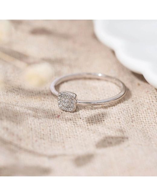 Diamonbliss Metallic Square Shapre Pave Dainty Band Ring, Platinum