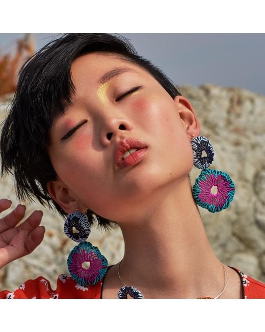 Nana Watanabe Green Coral Egg Embroidery Earrings