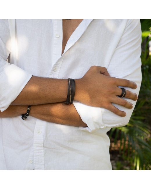 Ebru Jewelry Metallic Handcrafted Sterling & Leather Cuff Bracelet for men