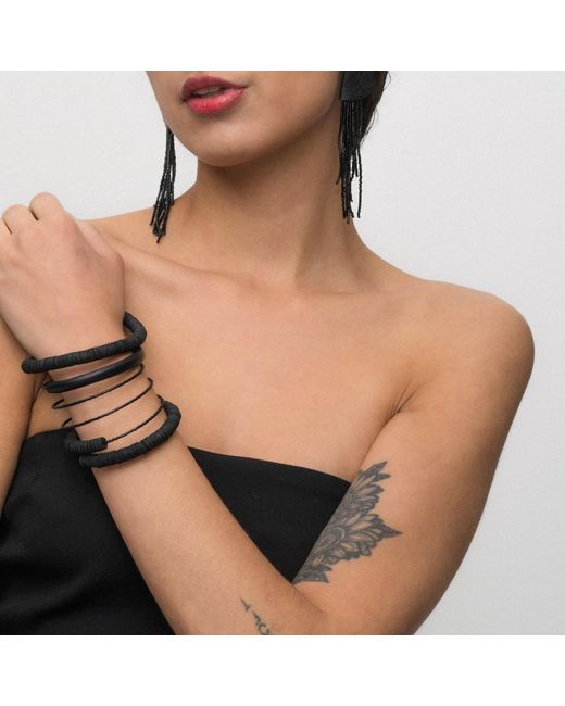 WAIWAI Black Eclipse Cuff Beaded Leather Bracelet