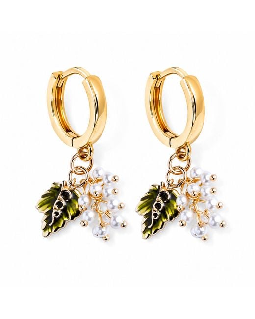 My Little Nature Metallic Pearl Grape Hoop Earrings Plated Vineyard Earrings