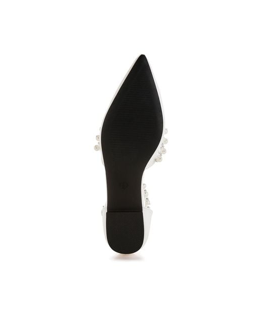 Rag & Co White Aouva Rhinestone & Pearl Ankle Strap Flat Sandals