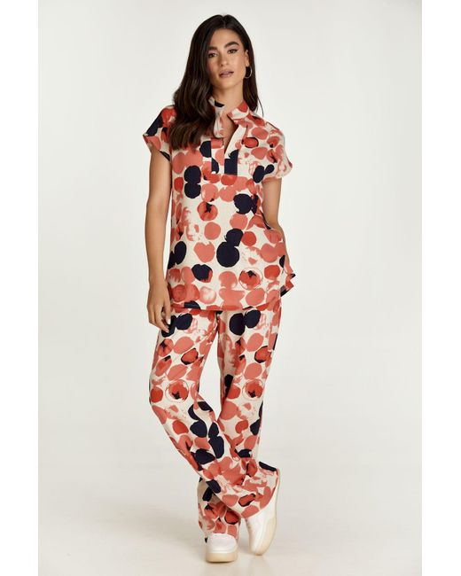 Conquista Red Apricot Print Linen Style Sleeveless Top