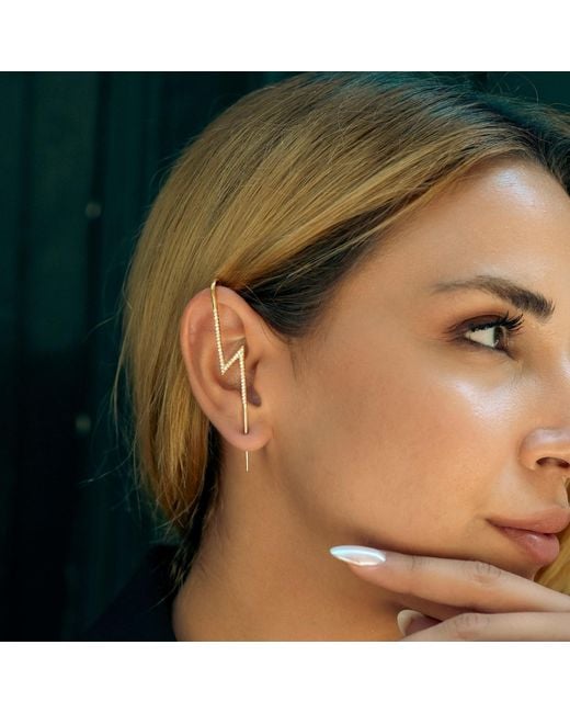 Spero London Metallic Sterling Lightning Bolt Ear Crawler With Sparkling Gemstones
