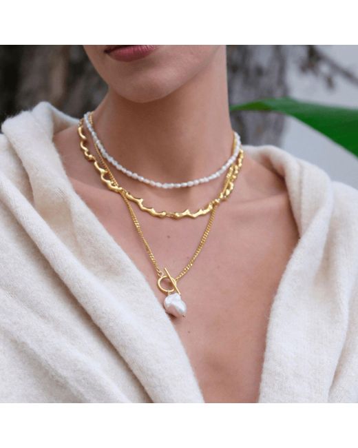 LINYA JEWELLERY Metallic Yao Baroque Pearl Chain Necklace