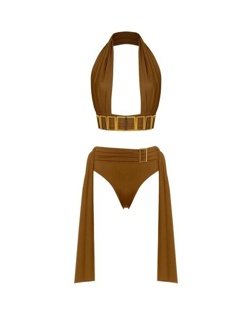ANTONINIAS Natural Amaze High Waisted Swimwear Bottom With Decorative Belt And Golden Buckle