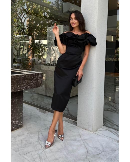 POST MERIDIEM Black Meringue Midi Dress