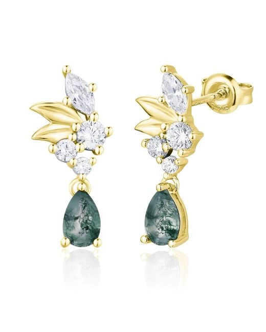 Azura Jewelry New York Metallic Blair Moss Agate Earrings Vermeil