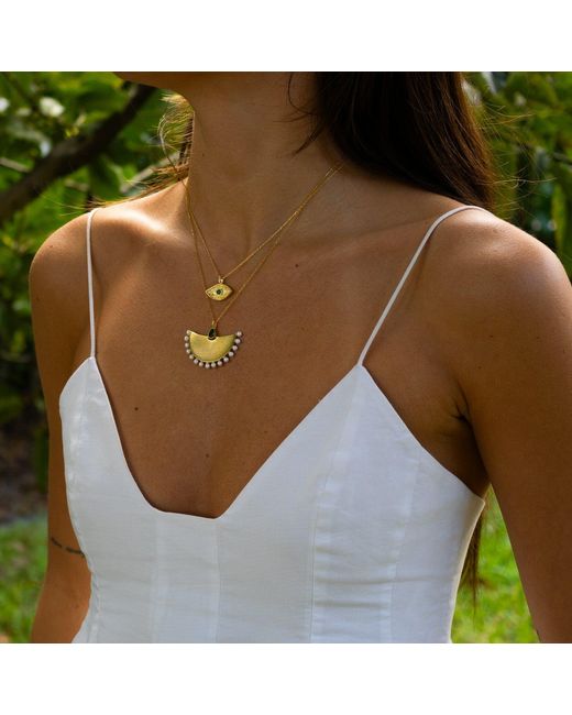 Ebru Jewelry Metallic Cleopatra's Emerald Guardian Eye Necklace