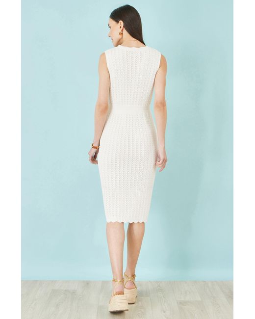 Yumi' White Ivory Cotton Scallop Crochet Knitted Dress