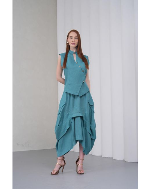 Lumina Eligma Blue The Collar Linen Skirt