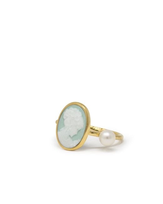 Vintouch Italy Metallic Plated Mini Cameo Ring With A Pearl