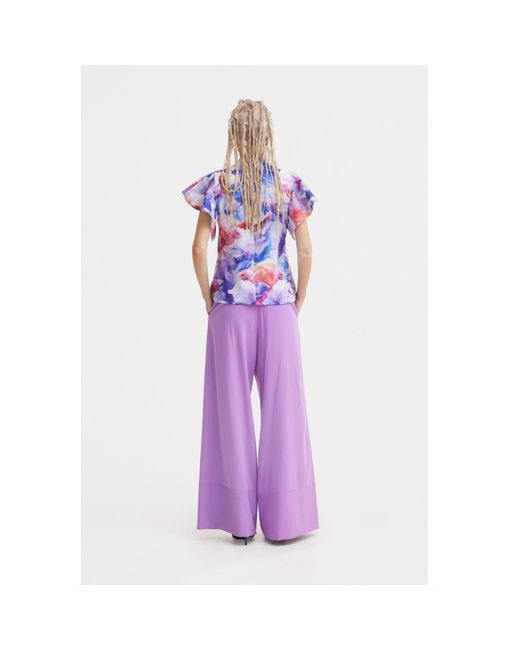 Julia Allert Blue Stand Collar Ruffle Sleeve Blouse – Fish Print