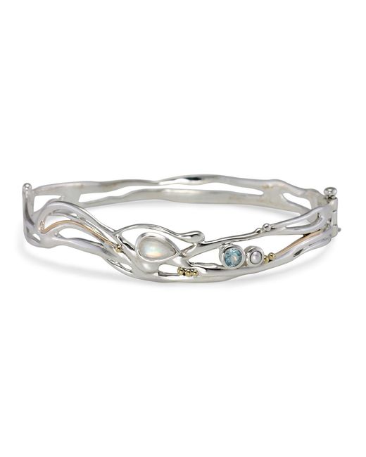 Isla Silver Metallic Organic Moonstone, Topaz & Pearl Bangle