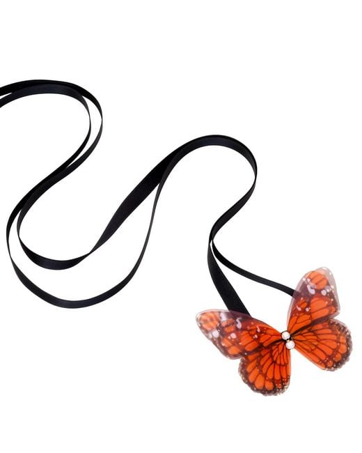 Oana Savu Multicolor Monarch Butterfly Ribbon Tie Choker Necklace Ribbon