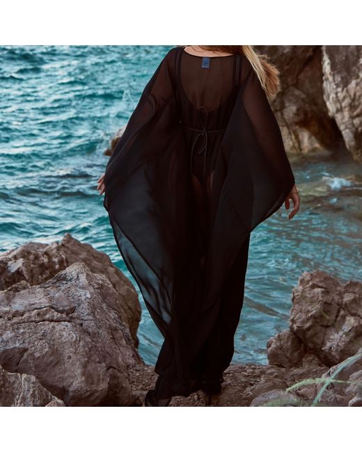 ANTONINIAS Black Vellichor Chiffon Beach Overlay With Adjustable Rope
