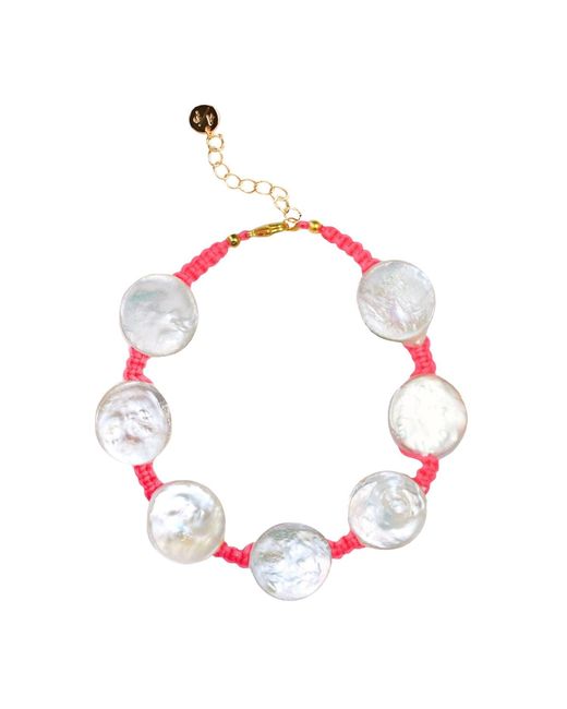 Adriana Pappas Designs Coin Pearl Anklet On Colored Cord