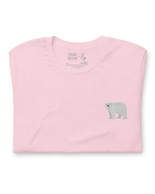 Anchor and Crew Pink Cotton Think Ocean Polar Bear Aspirations Cotton Embroidered T-Shirt for men