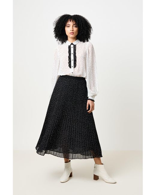 Louche Black Riley Raindrop Pleated Midi Skirt