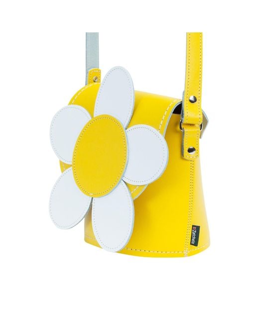 Zatchels Yellow Handmade Leather Daisy Barrel Bag