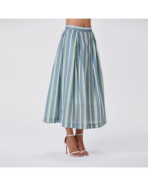 Smart and Joy Brown Striped Midi Skirt With Cotton Lining