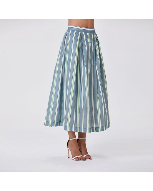 Smart and Joy Green Striped Midi Skirt With Cotton Lining