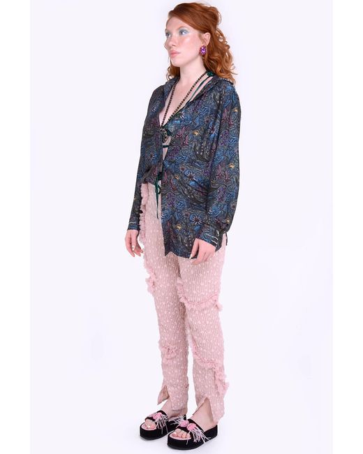 Natalia Petruch Blue Bronx Boyfriend Shirt With Collar Beads