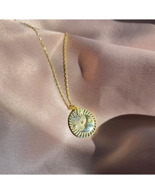 Spero London Metallic Moon Embossed Silhouette Sterling Medal Necklace