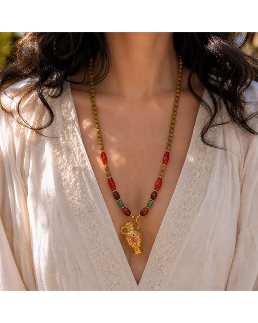 Ormiro Metallic Sunkeeper Amphora Carnelian Beaded Necklace