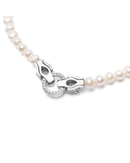 Nialaya Metallic Pearl Choker With Double Panther Head