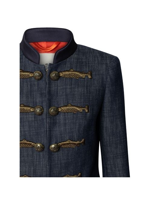 The Extreme Collection Blue Embroidered Cotton Blazer Nuvola Denim