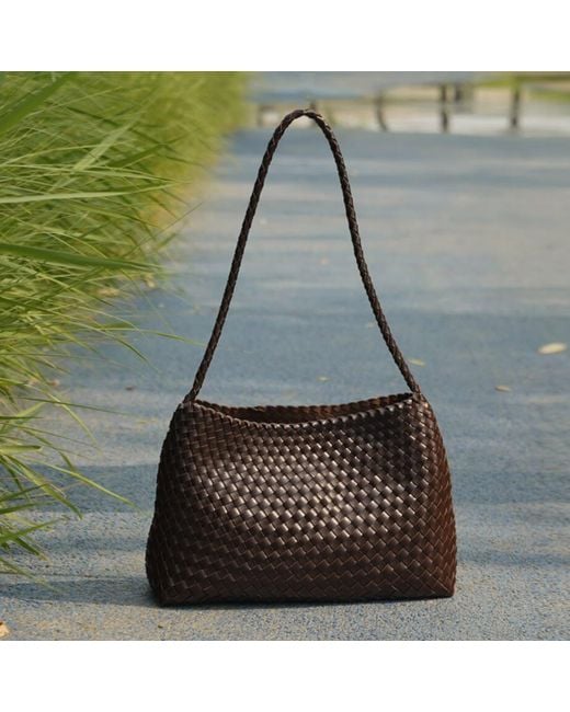 Rimini Brown Hand Weaving Vegan Leather Shoulder Bag 'Suzy'