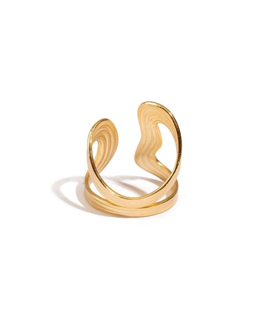Ebru Jewelry Metallic Golden Flow Cuff Adjustable Ring