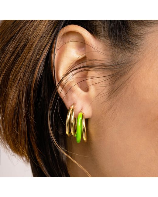 Gold & Honey Metallic Double Hoops Earrings With Enamel