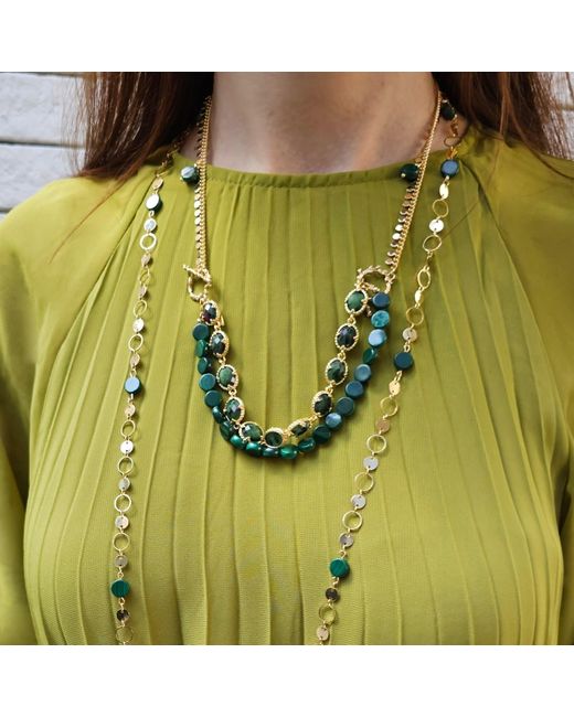 Farra Green Gemstone With Chain Versatile Necklace