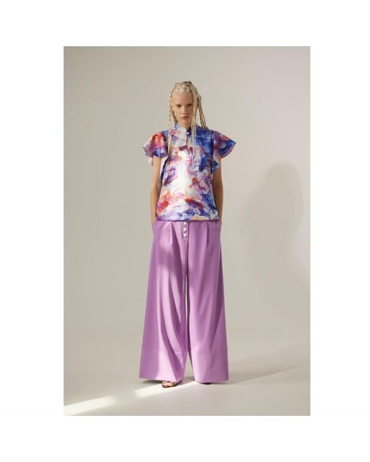 Julia Allert Purple Button Front Palazzo Trousers – Lilac