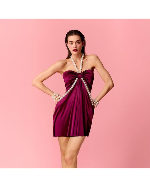 Nur Karaata Purple Alice Pearl Burgundy Mini Dress