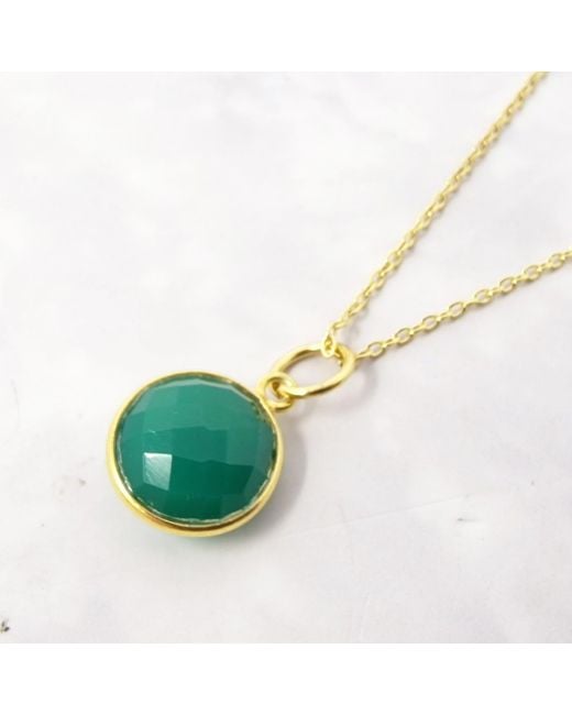 Harfi Green Vermeil Plated Onyx May Birthstone Round Pendant Necklace