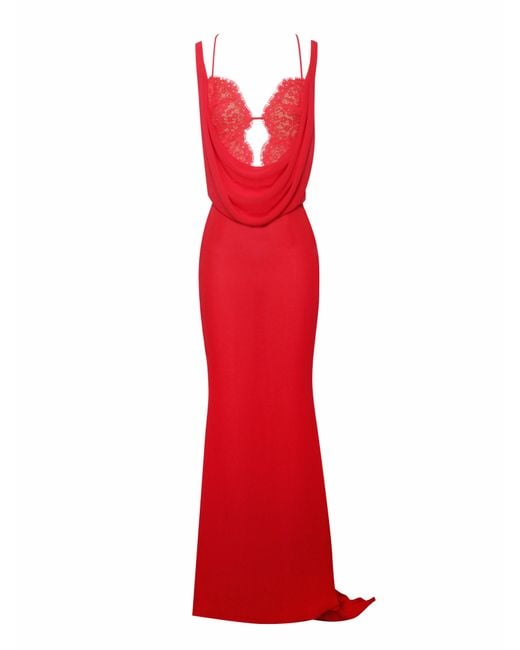 Miss Circle New York Red Ulanda Chiffon Lace Backless Maxi Train Dress