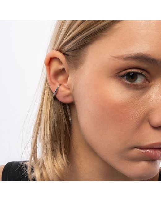 Spero London Metallic Fine Diamond Sterling Ear Suspension Semi-Hoop Earrings
