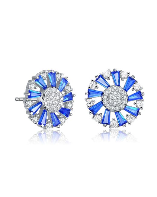 Genevive Jewelry Blue Sterling Silver White Gold Plated Sapphire Colored Cubic Zirconia Stud Earrings