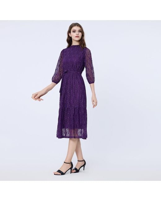 Smart and Joy Purple Fit-And-Flare Lace Dress