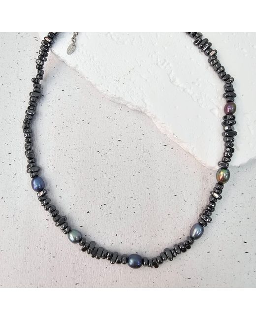Farra Metallic Hematite With Freshwater Pearls Necklace for men