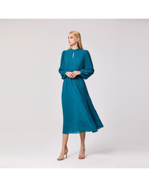 Smart and Joy Blue Keyhole Neckline Blouse Dress