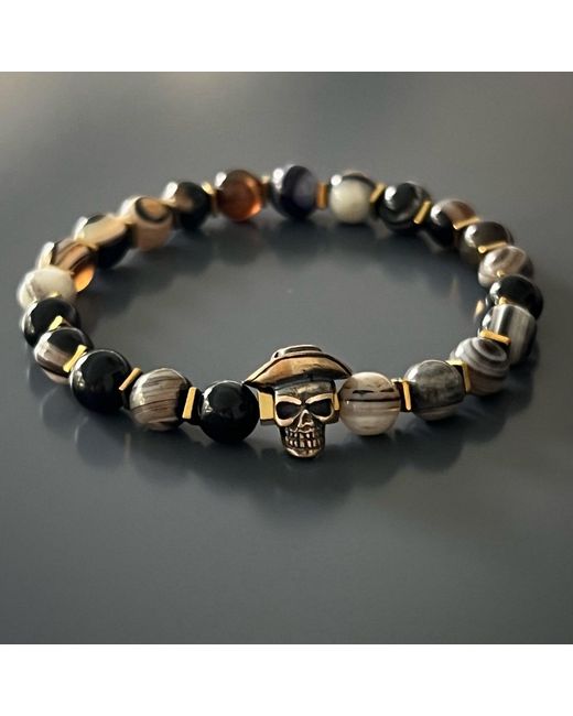 Ebru Jewelry Metallic Cowboy Hat Skull Agate Bracelet for men