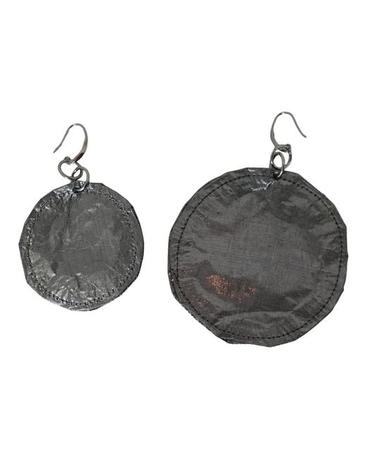 Romer Millinery Metallic Silk Coin Earings Assymentrical Steel