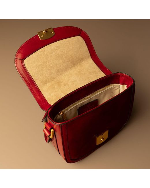Time Resistance Red Leather Saddle Bag